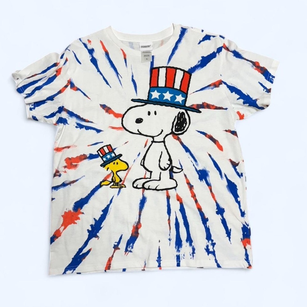 Snoopy Womens 4th of July Tie-Dye T-Shirt - Red, Blue, White